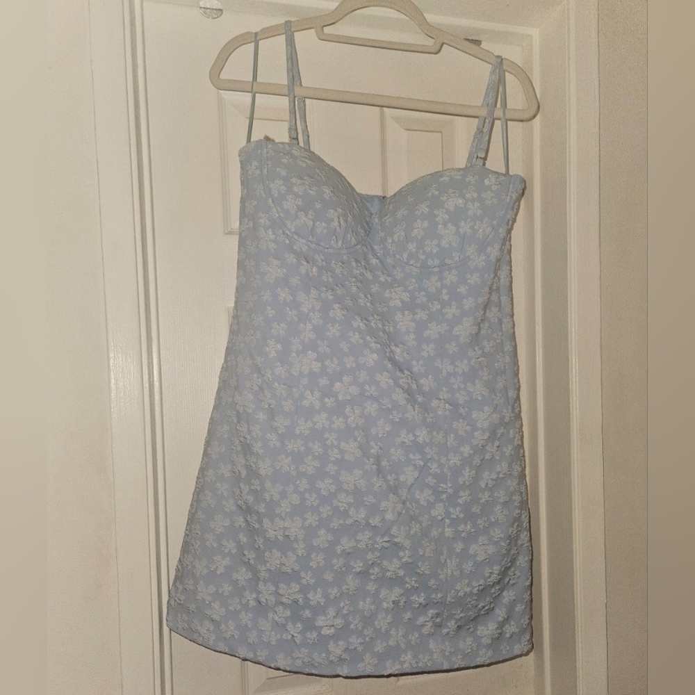 Floral Blue Dress XL by White Birch, has liner, adjustable straps.